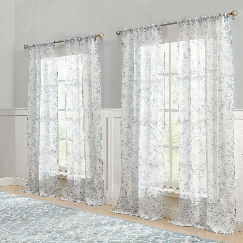 Laura Ashley Barnette Rod Pocket Sheer Set of 4 Curtain Panel