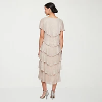 S. L. Fashions Womens Midi Round Neck Short Sleeve Shift Dress