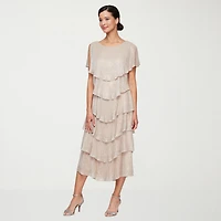 S. L. Fashions Womens Midi Round Neck Short Sleeve Shift Dress