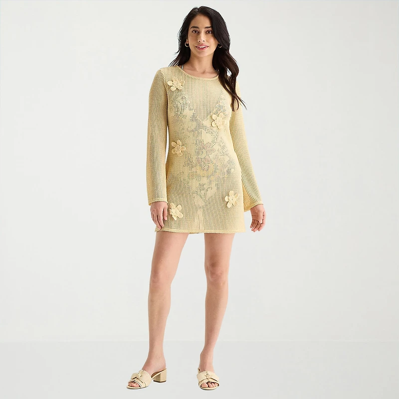 Mynah Womens Embroidered Floral Dress Swimsuit Cover-Up