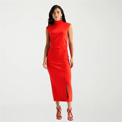 Worthington Womens Petite High Neck Sleeveless Cap Bodycon Dress