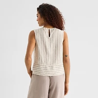a.n.a Linen Womens Round Neck Sleeveless Blouse
