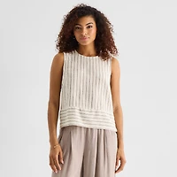 a.n.a Linen Womens Round Neck Sleeveless Blouse