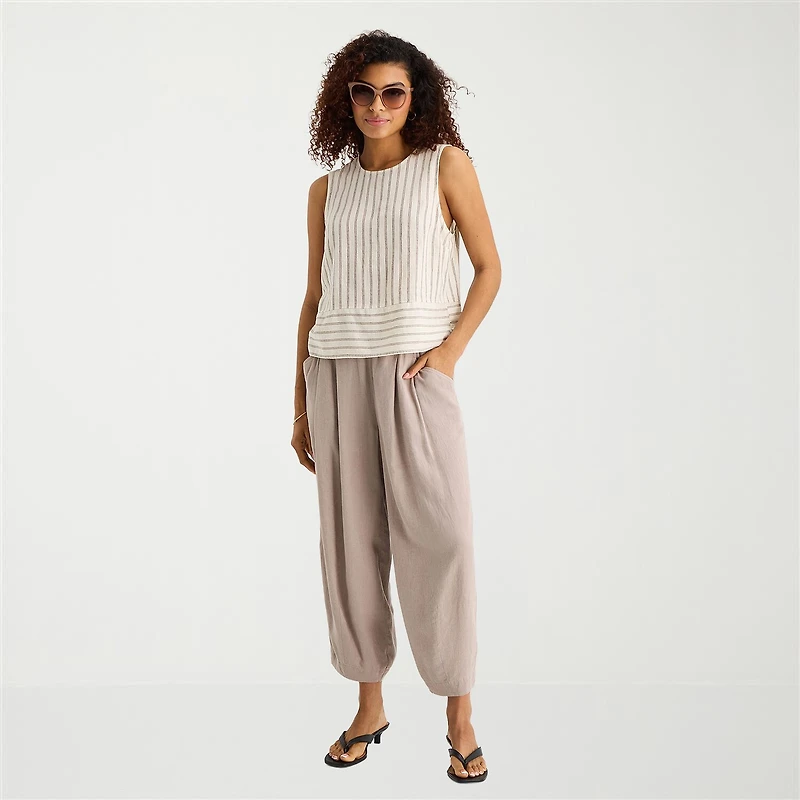a.n.a Linen Womens Round Neck Sleeveless Blouse