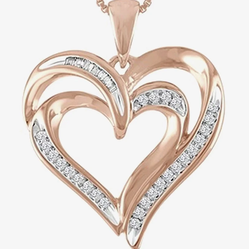 Womens 1/10 CT. T.W. Natural White Diamond in Sterling Silver or 14K Gold Over Silver Heart Pendant Necklace