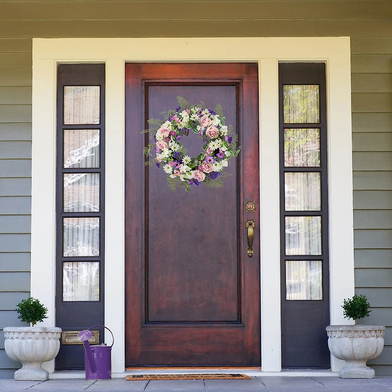 Northlight 24in Mixed Floral Fern Wreath