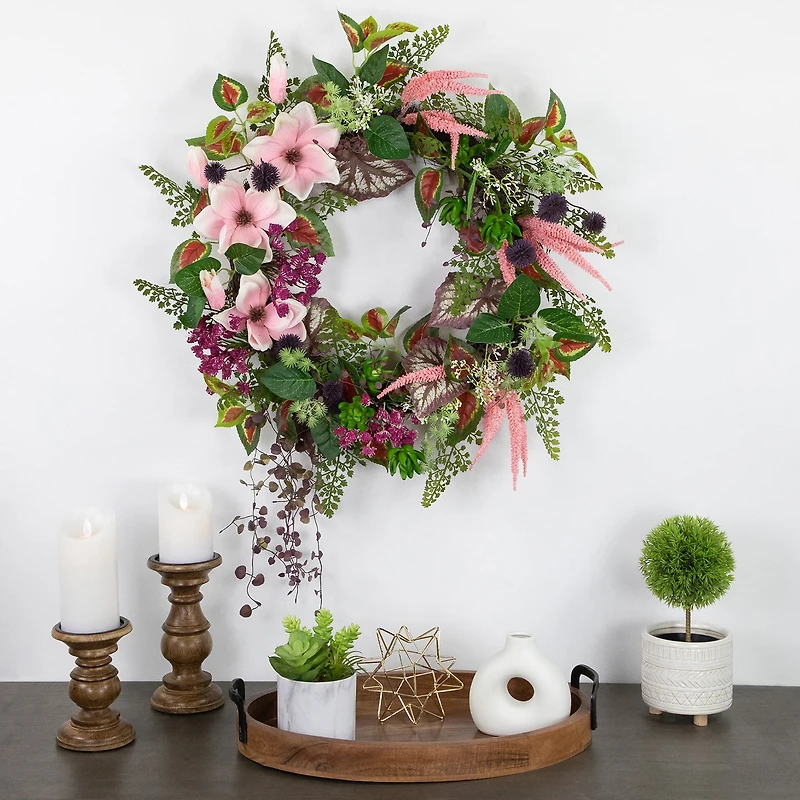 Northlight 24in Succulent And Fern Floral Wreath