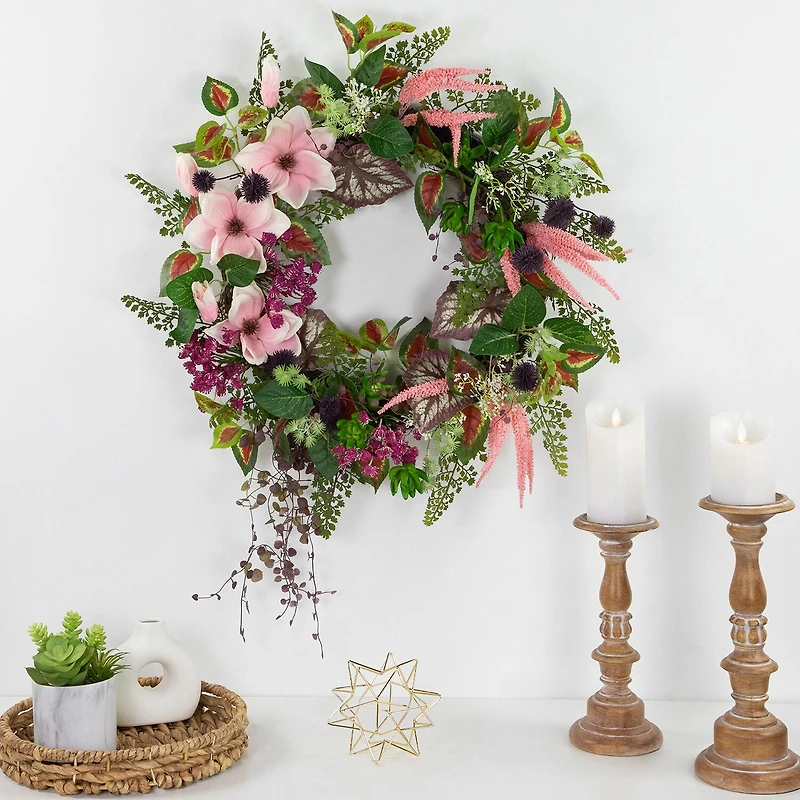 Northlight 24in Succulent And Fern Floral Wreath