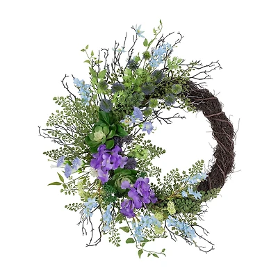 Northlight 24in Mixed Wild Flowers And Twig Wreath