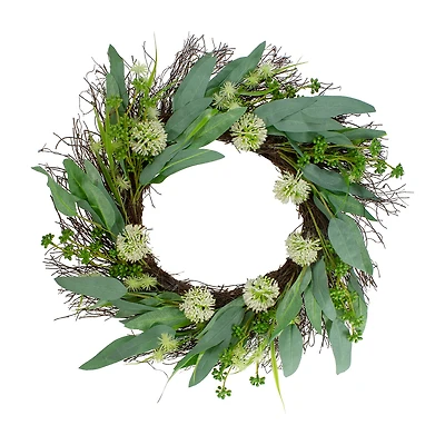 Northlight 23in Olive Leaf And Floral Twig Wreath