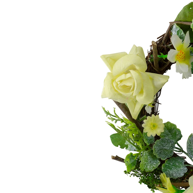 Northlight 7in Mini Rose And Foliage Yellow Wreath