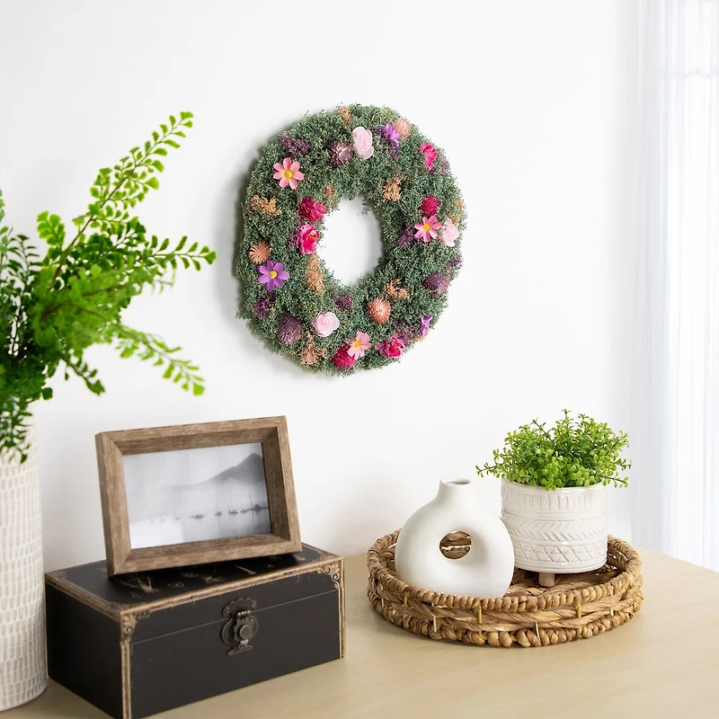 Northlight 13in Pink Rose And Thistle Mixed Floral Wreath