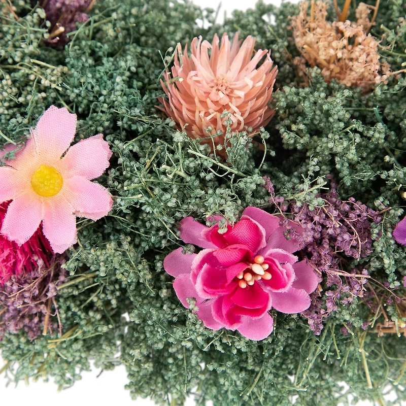 Northlight 13in Pink Rose And Thistle Mixed Floral Wreath