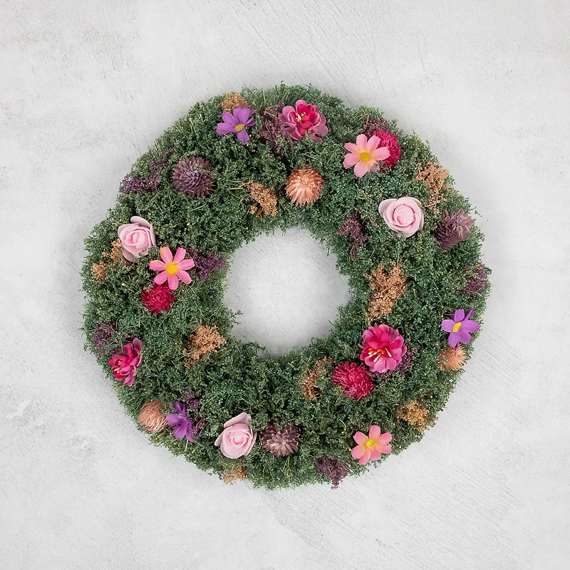 Northlight 13in Pink Rose And Thistle Mixed Floral Wreath