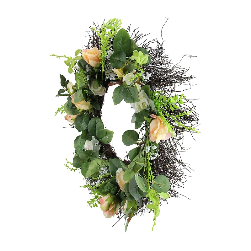 Northlight 24in Rose Foliage Unlit Wreath