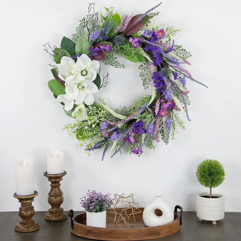 Northlight 24in Mixed Wildflowers And Magnolias Wreath