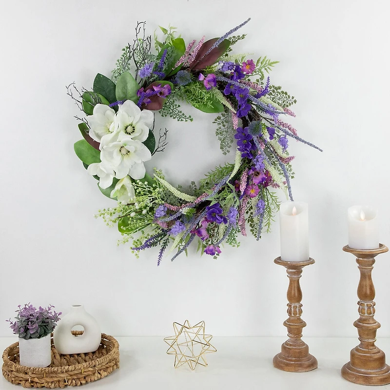 Northlight 24in Mixed Wildflowers And Magnolias Wreath