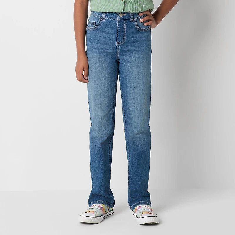 Thereabouts Little & Big Kid Girls Adjustable Waist Stretch Fabric Superflex Mid Rise Straight Leg Jean