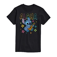 Aloha Stitch Tee Womens Juniors Crew Neck Short Sleeve Regular Fit Lilo & Graphic T-Shirt