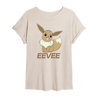 Womens Juniors Crew Neck Short Sleeve Regular Fit Pokemon Graphic T-Shirt
