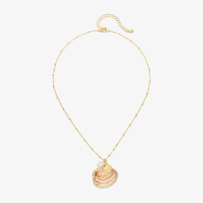 Bijoux Bar Delicates Gold Tone Womens Simulated Pearl 16 Inch Pendant Necklace
