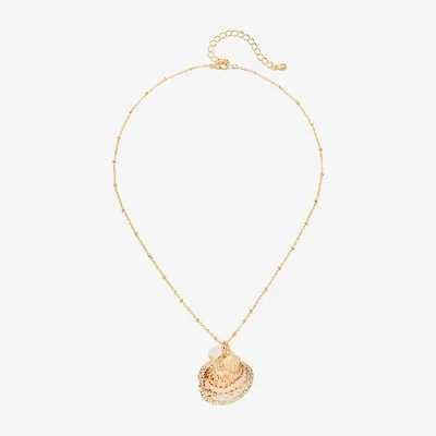 Bijoux Bar Delicates Gold Tone Womens Simulated Pearl 16 Inch Pendant Necklace