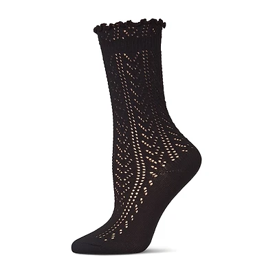 MeMoi Pointelle Womens 1 Pair Crew Socks