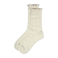 MeMoi Pointelle Ruffle Edge Womens 1 Pair Crew Socks