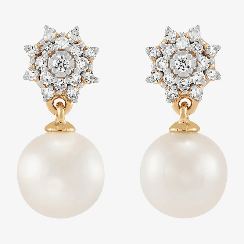 Womens 1/4 CT. T.W. White Cultured Freshwater Pearl 10K Gold Round Drop Earrings