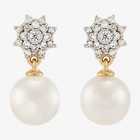 Womens 1/4 CT. T.W. White Cultured Freshwater Pearl 10K Gold Round Drop Earrings