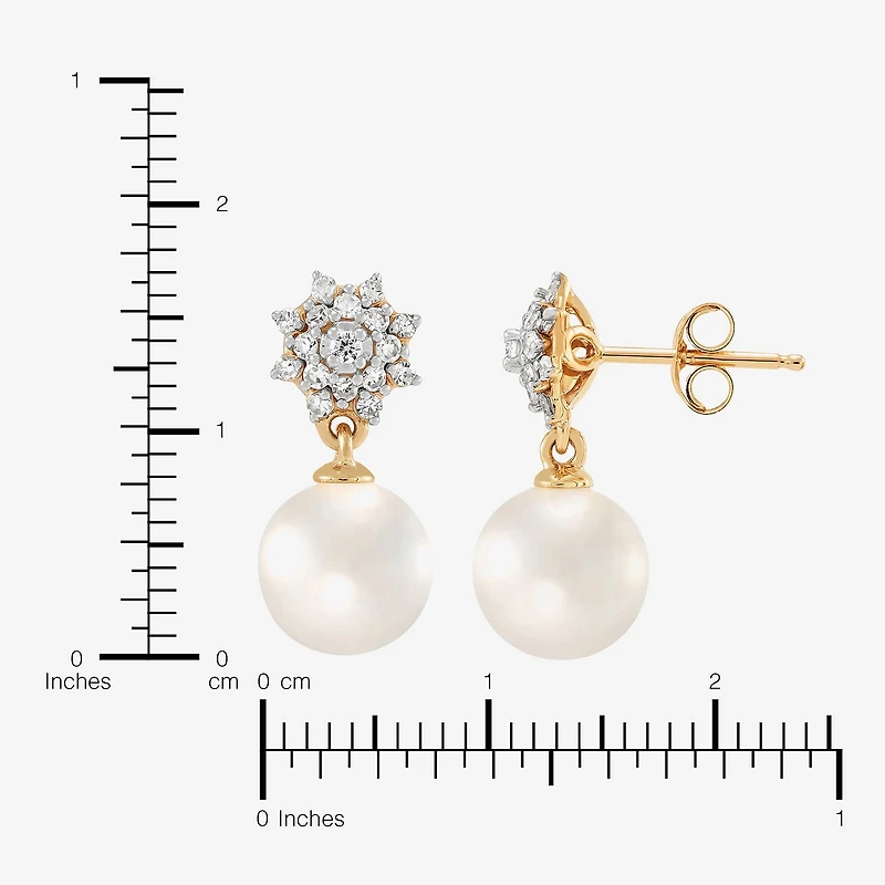 Womens 1/4 CT. T.W. White Cultured Freshwater Pearl 10K Gold Round Drop Earrings