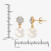 Womens 1/4 CT. T.W. White Cultured Freshwater Pearl 10K Gold Round Drop Earrings