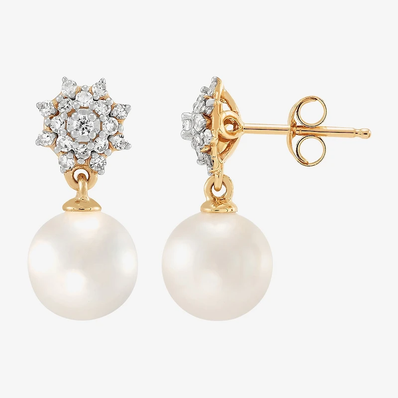 Womens 1/4 CT. T.W. White Cultured Freshwater Pearl 10K Gold Round Drop Earrings