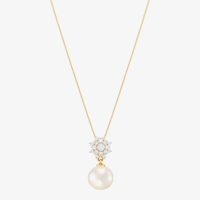 Womens 1/4 CT. T.W. White Cultured Freshwater Pearl 10K Gold Bell Flower 18 Inch Pendant Necklace
