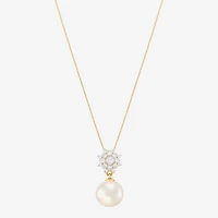 Womens 1/4 CT. T.W. White Cultured Freshwater Pearl 10K Gold Bell Flower 18 Inch Pendant Necklace