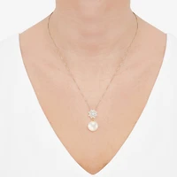 Womens 1/4 CT. T.W. White Cultured Freshwater Pearl 10K Gold Bell Flower 18 Inch Pendant Necklace