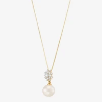 Womens 1/4 CT. T.W. White Cultured Freshwater Pearl 10K Gold Bell Flower 18 Inch Pendant Necklace