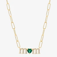 "Mom" Womens Lab Created Green Emerald 14K Gold Over Silver Sterling Silver Heart 18 Inch Pendant Necklace