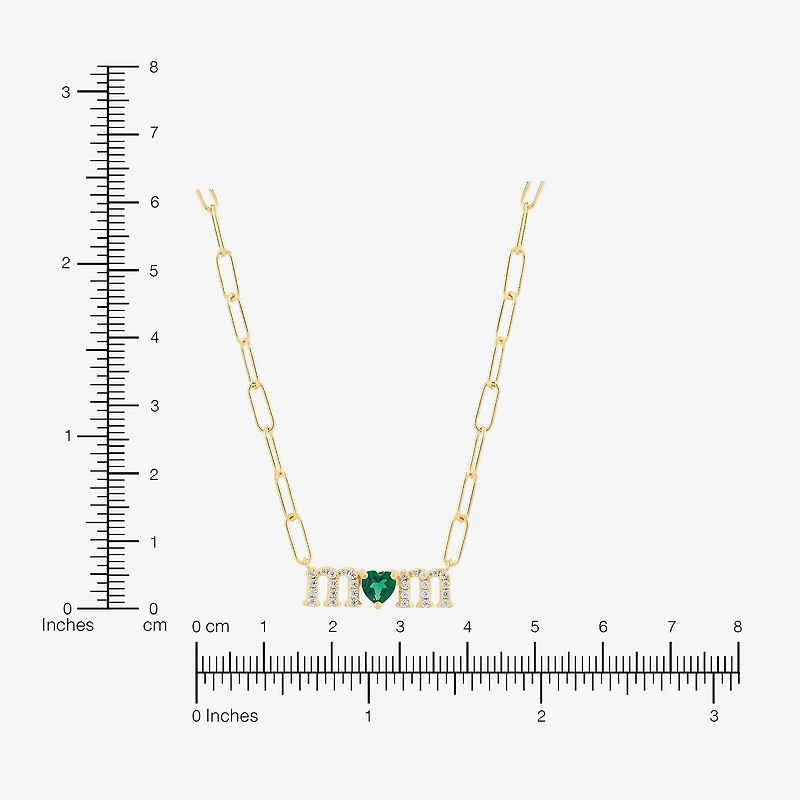 "Mom" Womens Lab Created Green Emerald 14K Gold Over Silver Sterling Silver Heart 18 Inch Pendant Necklace