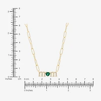 "Mom" Womens Lab Created Green Emerald 14K Gold Over Silver Sterling Silver Heart 18 Inch Pendant Necklace