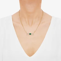"Mom" Womens Lab Created Green Emerald 14K Gold Over Silver Sterling Silver Heart 18 Inch Pendant Necklace