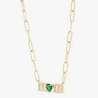 "Mom" Womens Lab Created Green Emerald 14K Gold Over Silver Sterling Silver Heart 18 Inch Pendant Necklace