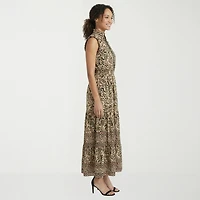 London Times Womens Notch Neck Sleeveless Maxi Dress