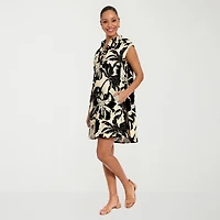 London Times Womens Notch Neck Short Sleeve Leaf Shift Dress