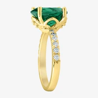Womens 3/8 CT. T.W. Lab Created Green Emerald 14K Gold Oval Side Stone Cocktail Ring
