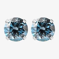 4 CT. Lab Grown Blue Diamond 14K Gold 8mm Round Stud Earrings