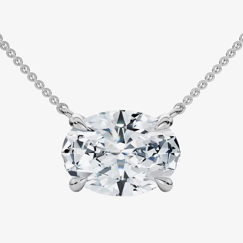Womens 2 CT. Lab Grown White Diamond 14K Gold Oval 18 Inch Pendant Necklace