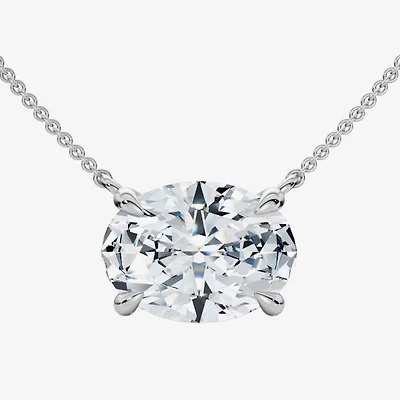 Womens 2 CT. Lab Grown White Diamond 14K Gold Oval 18 Inch Pendant Necklace