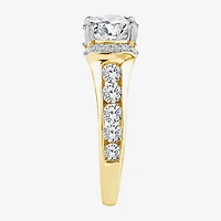 (F / Vs2) Womens 3 CT. T.W. Lab Grown White Diamond 14K Gold Round Side Stone Halo Engagement Ring