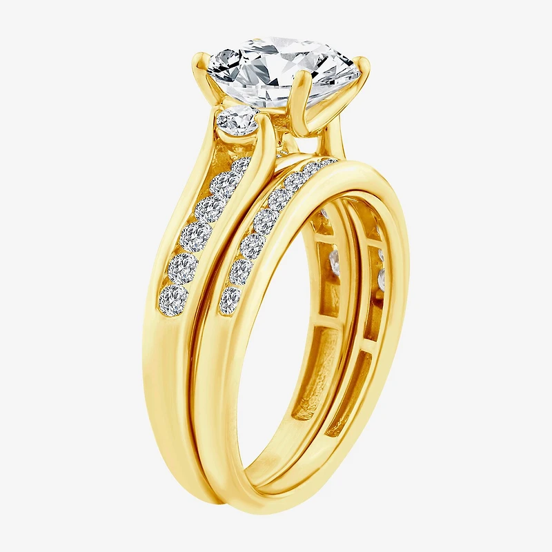 (F / Vs2) Womens 3 CT. T.W. Lab Grown White Diamond 14K Gold Side Stone Bridal Set